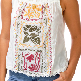 Thumbnail 2: Democracy Womens Petite Sleeveless Ruched Square Neck Embroidered Tank 