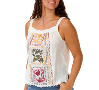 Thumbnail 1: Democracy Womens Petite Sleeveless Ruched Square Neck Embroidered Tank 