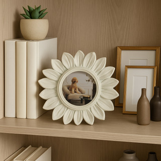 Thumbnail 4: Sagebrook Home Resin Ivory Sunflower 4x4 Round Picture Frame  