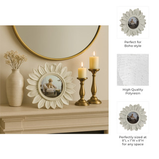 Thumbnail 7: Sagebrook Home Resin Ivory Sunflower 4x4 Round Picture Frame  
