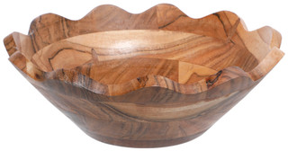 Thumbnail 1: TOTAL HOME LTD 12 In Wooden Scalloped Serving Bowl 