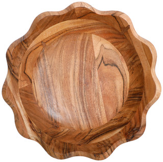Thumbnail 2: TOTAL HOME LTD 12 In Wooden Scalloped Serving Bowl 