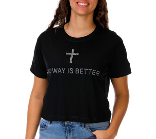 Thumbnail 1: EXIST Junior's Short Sleeve Rhinestone Cross Tee 