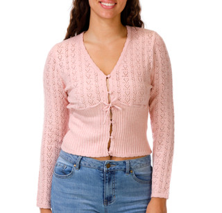 Thumbnail 1: Sweater Girls Juniors Button Front Crochet Sweater 