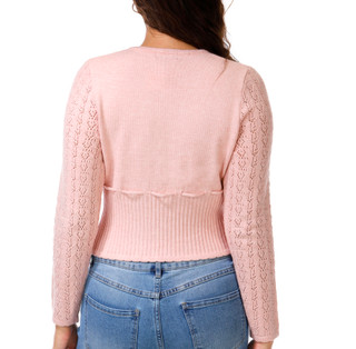 Thumbnail 3: Sweater Girls Juniors Button Front Crochet Sweater 