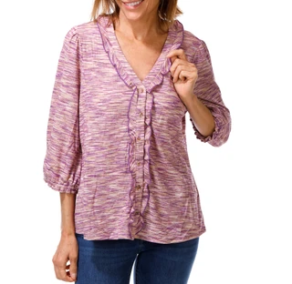 Thumbnail 1: Kate Park Women's Space Dye Ruffle Button Up Top 