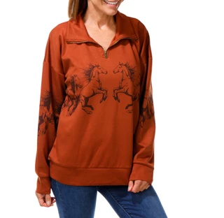 Thumbnail 1: Anneliese Women's Horse Graphic Quarter Zip Pullover 