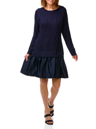 Thumbnail 1: TAYLOR Women's Cable Knit Sweater Drop Waist Dress 
