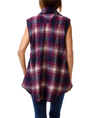 Thumbnail 2: Stoosh Women's Sleeveless Button Front Plaid Vest 