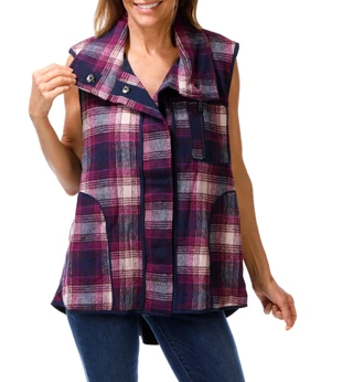 Thumbnail 1: Stoosh Women's Sleeveless Button Front Plaid Vest 