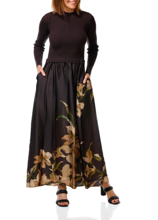 Thumbnail 1: TAYLOR Women's Long Sleeve Knit Floral Print Maxi Dress 