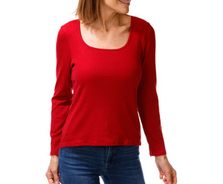 Thumbnail 1: Cyrus Women's Ribbed Long Sleeve Scoop Neck Top 