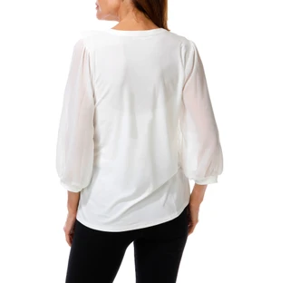 Thumbnail 2: PerSeption Concept Women's 3/4 Sleeve Ruffle Front Button Up Top 