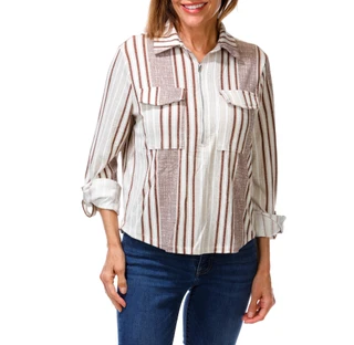 Thumbnail 1: Cure Women's Stripe Utility Zip Up Top 