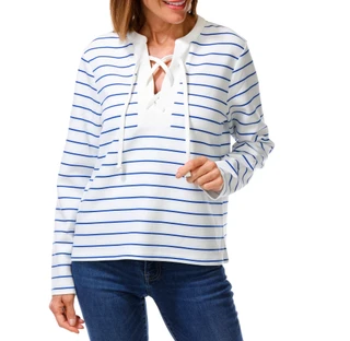 Thumbnail 1: Cupio Women's Long Sleeve Striped Laced Up Sweater 