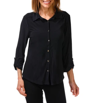 Thumbnail 1: PerSeption Concept Women's 3/4 Roll Sleeve Button Up Top   