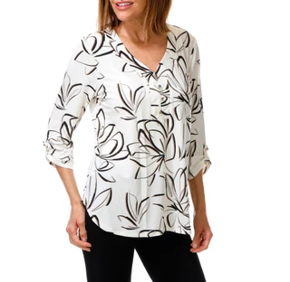 Thumbnail 1: PerSeption Concept Women's 3/4 Sleeve Floral Print Button Up Top 