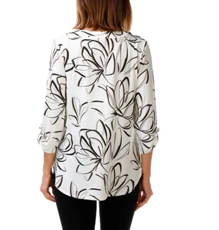 Thumbnail 2: PerSeption Concept Women's 3/4 Sleeve Floral Print Button Up Top 
