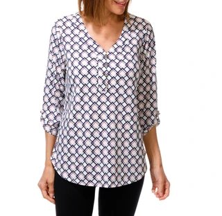 Thumbnail 1: PerSeption Concept Women's 3/4 Sleeve Diamond Print Top 