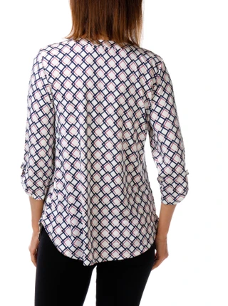 Thumbnail 2: PerSeption Concept Women's 3/4 Sleeve Diamond Print Top 