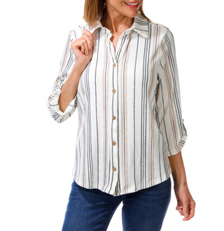 Thumbnail 1: Cure Women's Stripe Button Up Top  