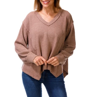 Thumbnail 1: Blue Pepper Women's Waffle V Neck Sweater 