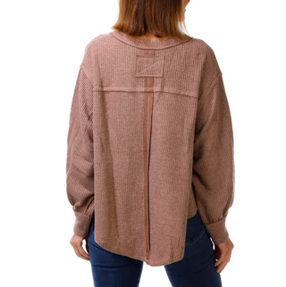 Thumbnail 2: Blue Pepper Women's Waffle V Neck Sweater 
