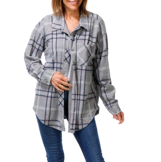 Thumbnail 1: Davina Women's Long Sleeve Button Front Collared Hacci Shirt 
