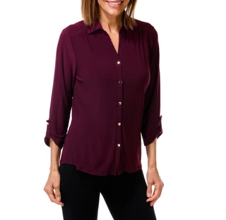 Thumbnail 1: PerSeption Concept Women's 3/4 Rolled Sleeve Button Up Top  
