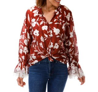Thumbnail 1: Cece Women's Long Sleeve Split Neck Tie Front Top 