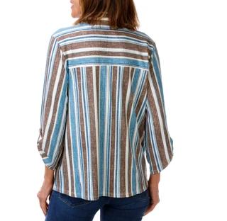 Thumbnail 2: Cure Women's 3/4 Sleeve Striped Henley Top 