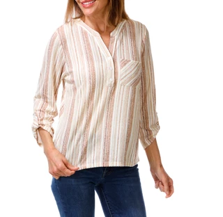 Thumbnail 1: Joie De Vivre Women's Stripe Henley Pocket Top 