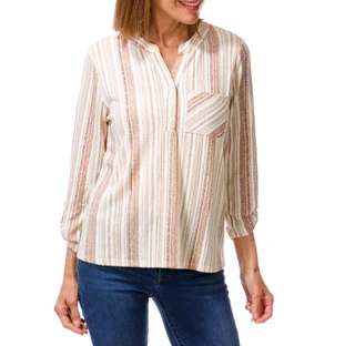 Thumbnail 1: Joie De Vivre Women's Stripe Henley Pocket Top 