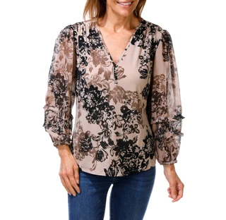 Thumbnail 1: Vivid aura Women's Long Sleeve V-Neck Blouse 