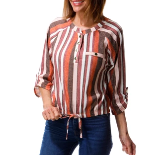 Thumbnail 1: Cure Women's 3/4 Sleeve Button Tie Front Top 