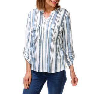 Thumbnail 1: Cure Women's Stripe Utility Zip Neck Top 