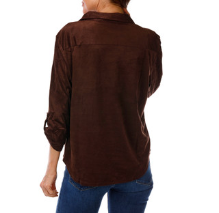 Thumbnail 2: SHOL Women's Long Sleeve Button Down Suede Top 