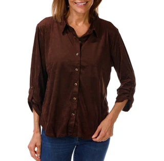 Thumbnail 1: SHOL Women's Long Sleeve Button Down Suede Top 
