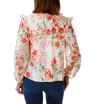 Thumbnail 2: Kate and Lily Women's Printed V-Neck Button Front Blouse 