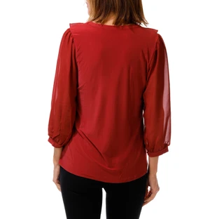 Thumbnail 2: PerSeption Concept Women's 3/4 Sleeve Ruffle Front Button Up Top 