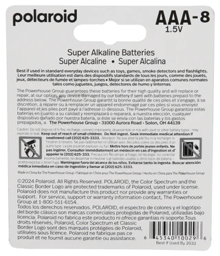 Thumbnail 2: Polaroid 8 Pk AAA Super Alkaline Batteries 1.5V 