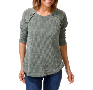 Thumbnail 1: Anneliese Women's Chenille 3/4 Sleeve Shoulder Button Top 