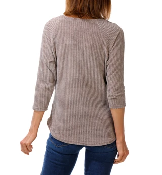 Thumbnail 2: Anneliese Women's Chenille 3/4 Sleeve Shoulder Button Top 