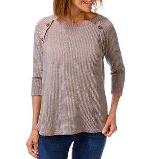 Thumbnail 1: Anneliese Women's Chenille 3/4 Sleeve Shoulder Button Top 