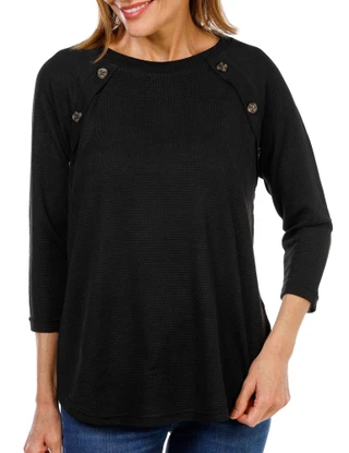 Thumbnail 1: Anneliese Women's 3/4 Sleeve Chenille Button Top 