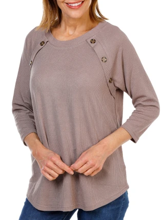 Thumbnail 2: Anneliese Women's 3/4 Sleeve Chenille Button Top 