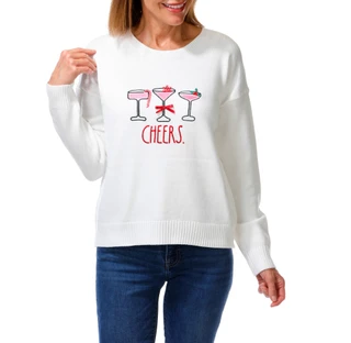 Thumbnail 1: RAE DUNN Women's Holiday Cocktail Graphic Crew Neck Sweater  