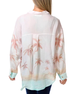 Thumbnail 2: Taelynn Women's Long Sleeve Palm Tree Print Button Up Top 