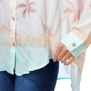 Thumbnail 4: Taelynn Women's Long Sleeve Palm Tree Print Button Up Top 
