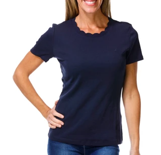 Thumbnail 1: Nautica Women's Short Sleeve Scalloped Neck Top 